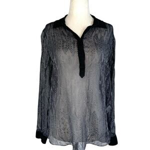 Rebecca Taylor Blouse Womens‎ Size 6 Blue Sheer Collared Dress Shirt Boho Party